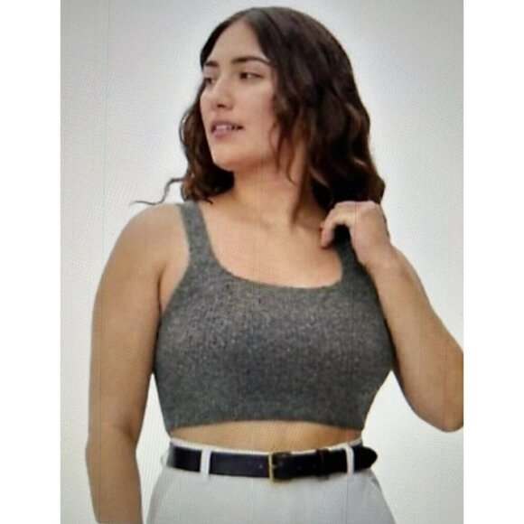 Everlane Charcoal Grey Wool Yak Blend Knit Cozy Stretch Crop Vest Tank Top Sz M - Picture 2 of 14